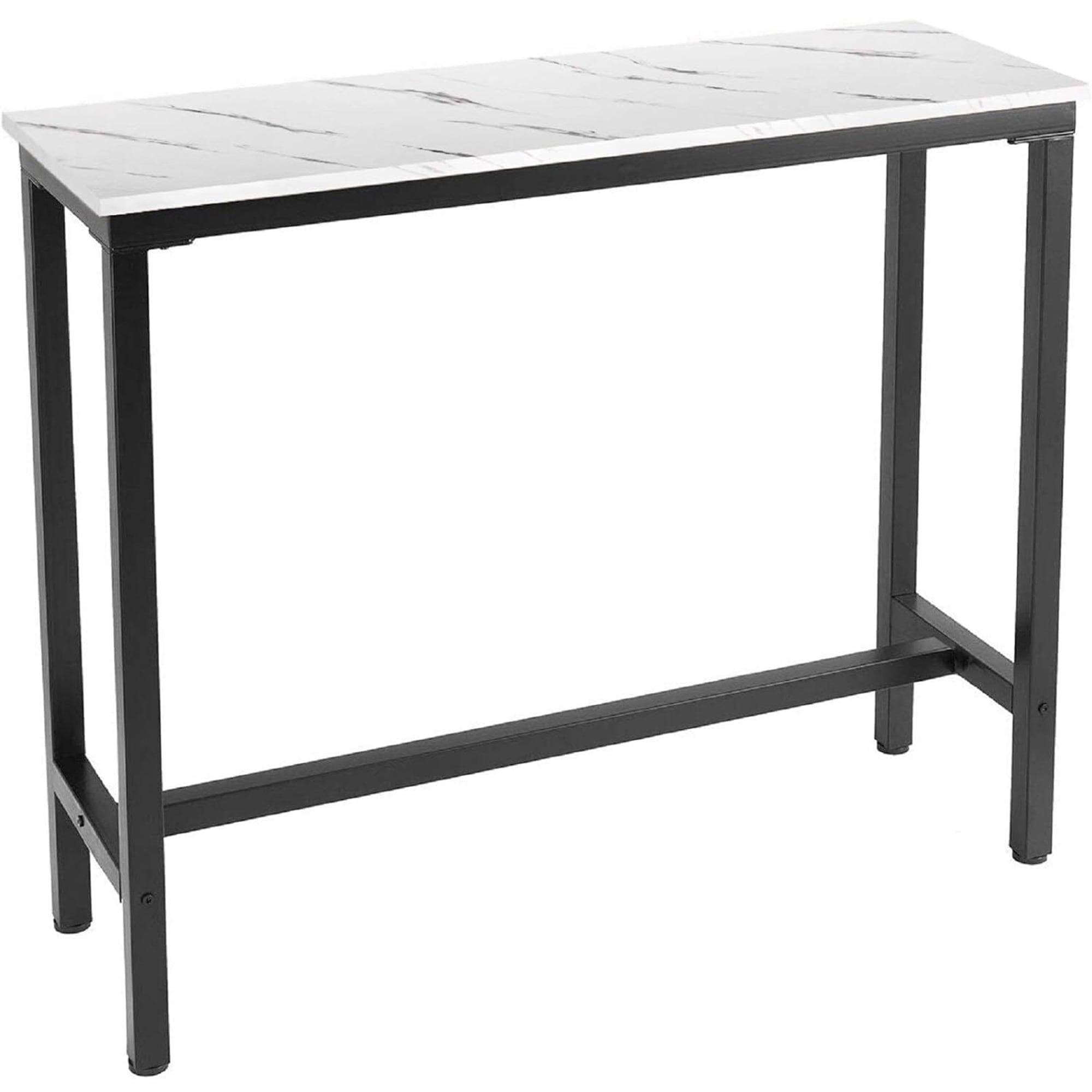 White Marble and Black Engineered Wood Bar Height Table