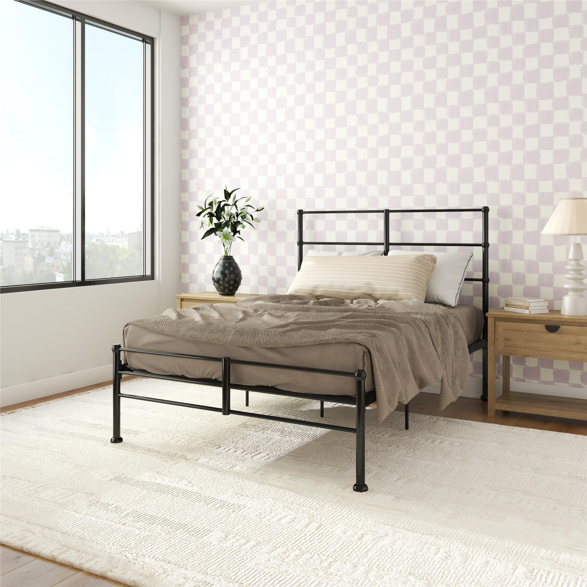 Full Black Metal Platform Bed Frame with Adjustable Heights