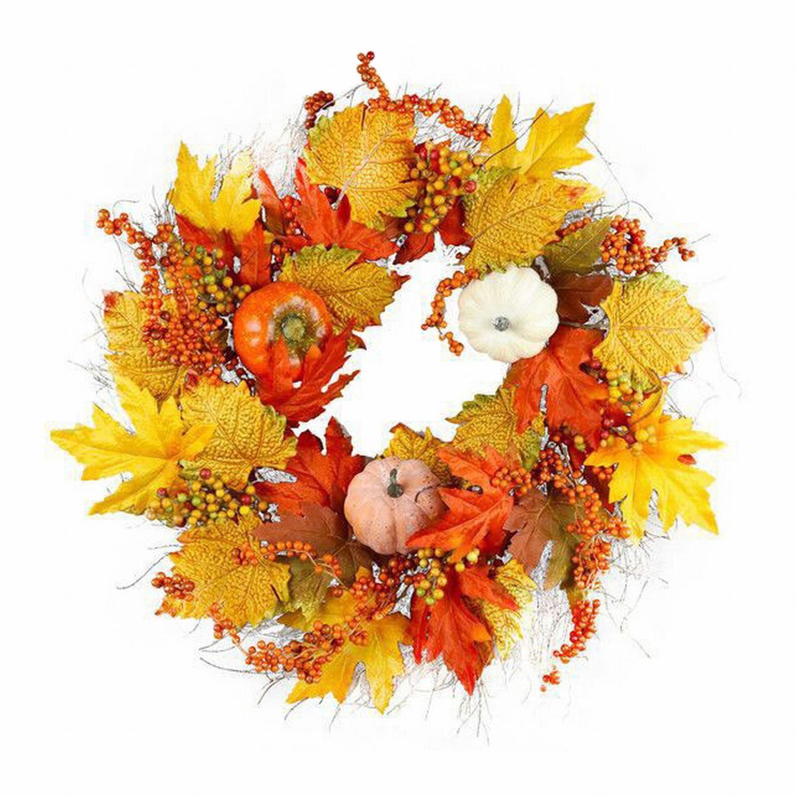 Fall Wreath 20’’ Autumn Front Door Wreath Harvest Wreath with Sunflower Pumpkins Berries Maple Leaves Daisies for Outside Indoor Home Wall Festival Thanksgiving Autumn Farmhouse Decor