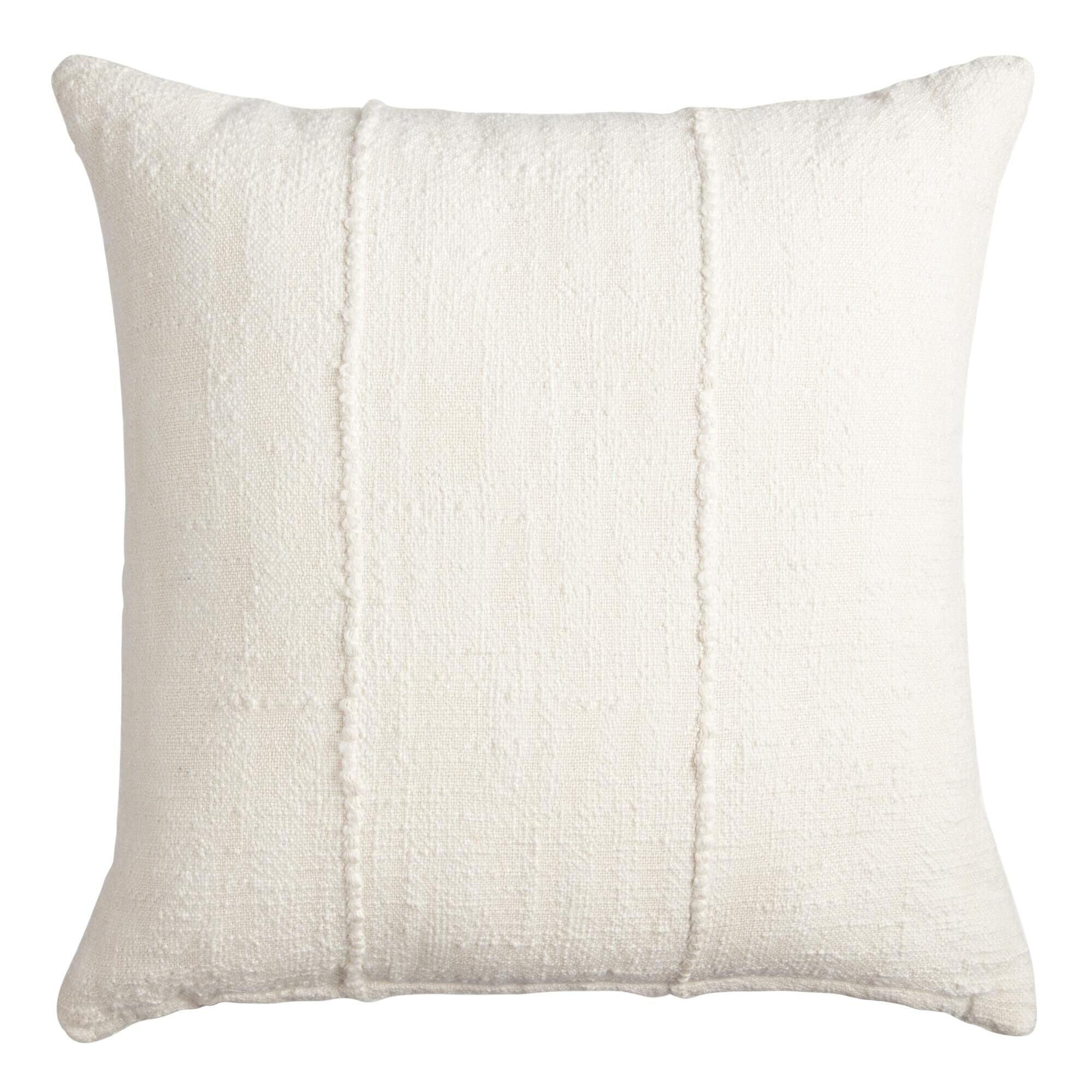 Ivory Mud Cloth Indoor Outdoor Square Throw Pillow