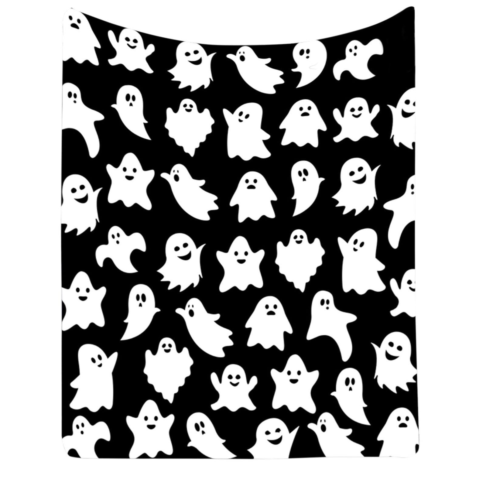 Muecwrye Halloween Blanket, Cute Halloween Spooky Black and White Throw Blanket, Lightweight Cozy Flannel Blanket, Fall Throw Blankets for Couch Sofa Bed Home Decorations, 50 X 60 Inch