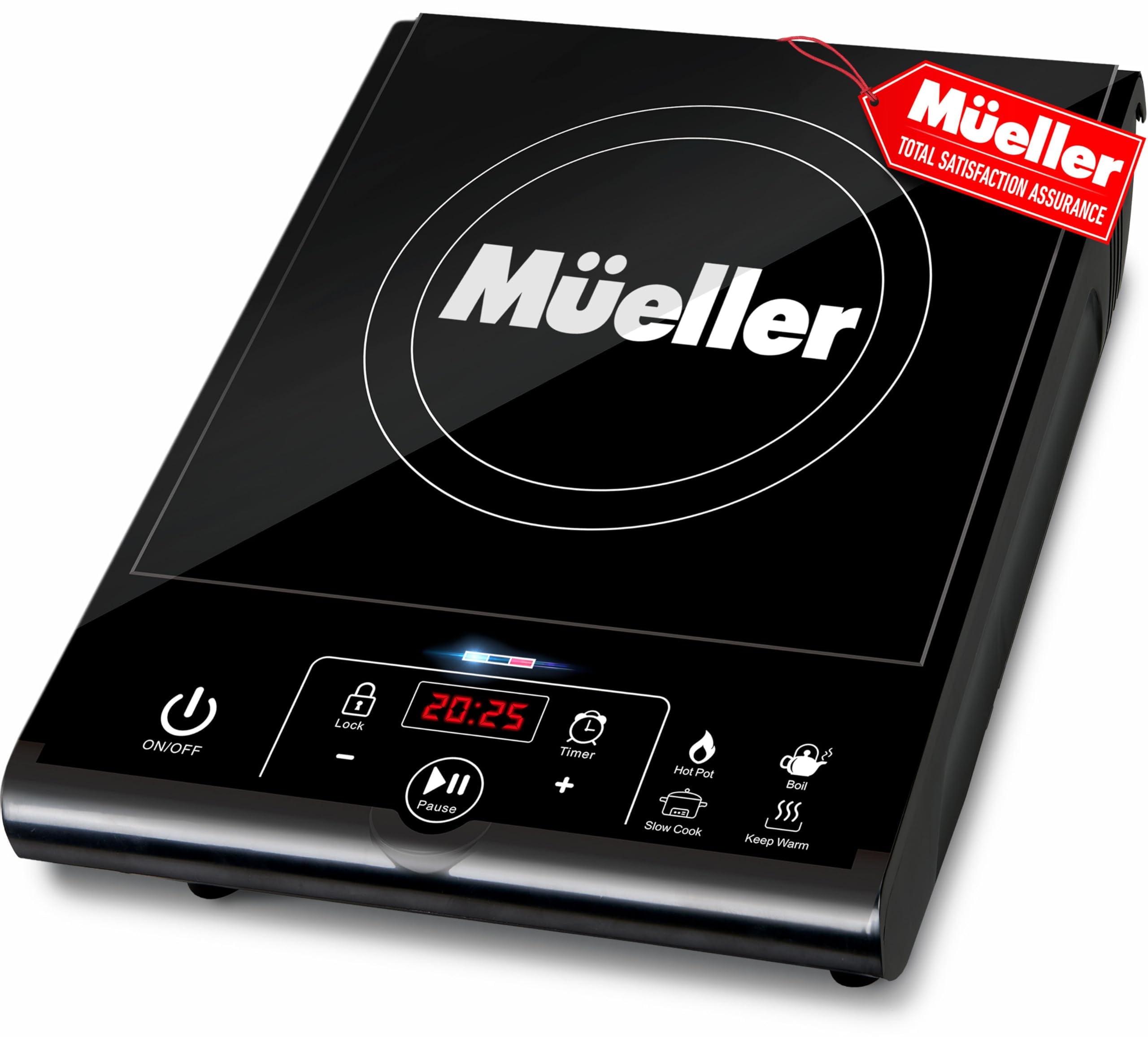 Mueller Austria RapidTherm Portable Induction Cooktop, 1800W Hot Plate Electric Stove Top Burner. 8 Temp Levels, Auto-Off & Pot Detection, LED Display, Child Lock, 4 Programs, Burners for Cooking