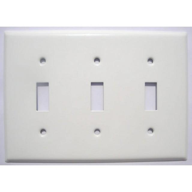 Mulberry 86073 3-Gang Toggle Light Switch Wall Plate, Standard Size Cover, Painted Steel, White