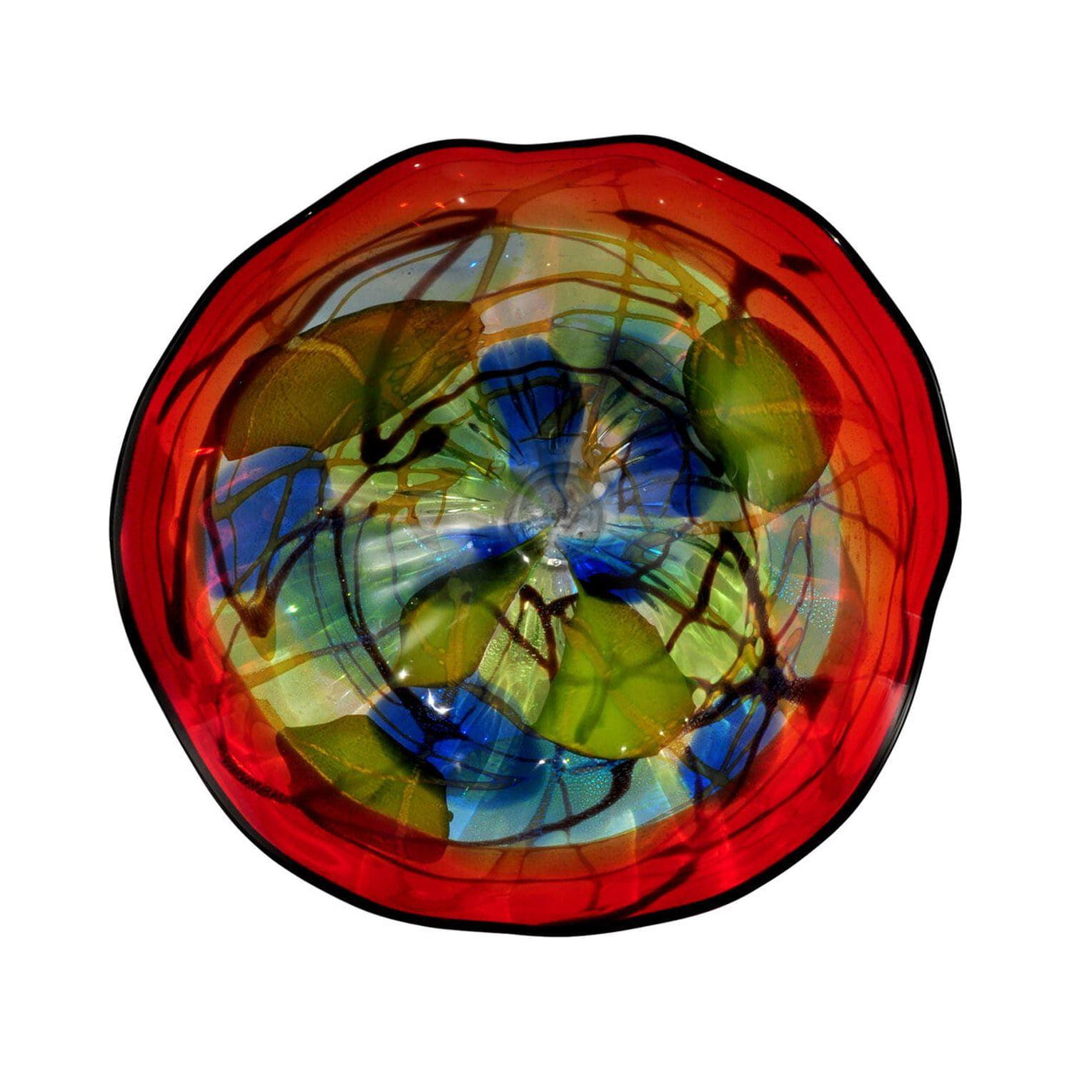 Hankley Swirled Art Glass 12" Wall Decor Plate in Vivid Reds and Blues