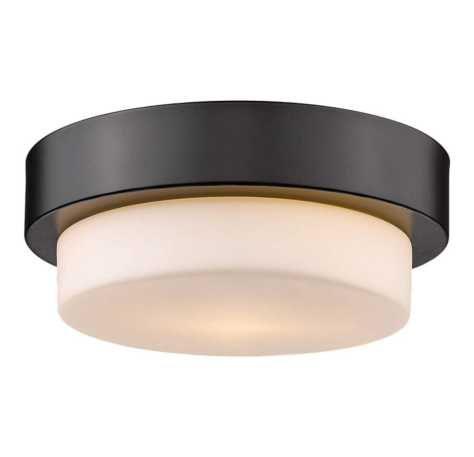 Matte Black Glass Drum Indoor/Outdoor Flush Mount