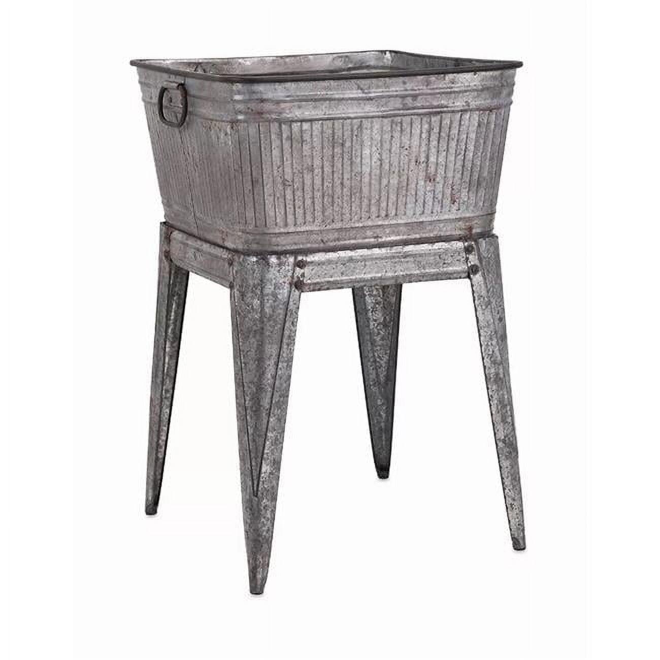 Gray Galvanized Metal Beverage Tub on Stand, 32-inch Height