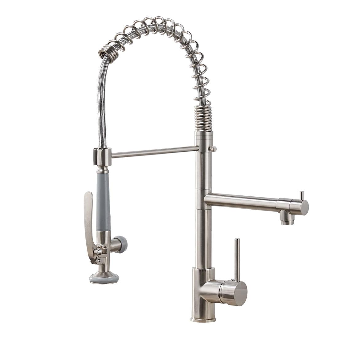 Stainless Steel Pull-Down Kitchen Faucet with Spring Neck and Spray