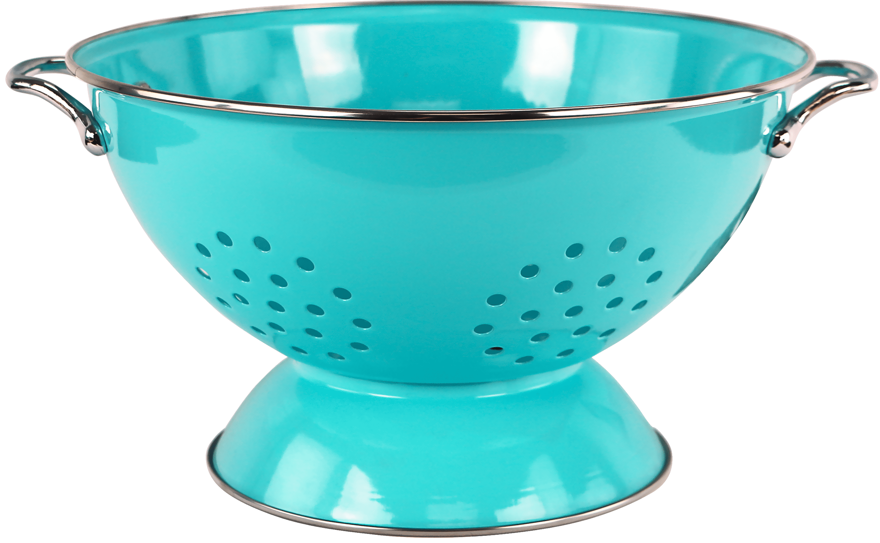 Turquoise 5 Quart Enamel Steel Colander with Chrome Handles