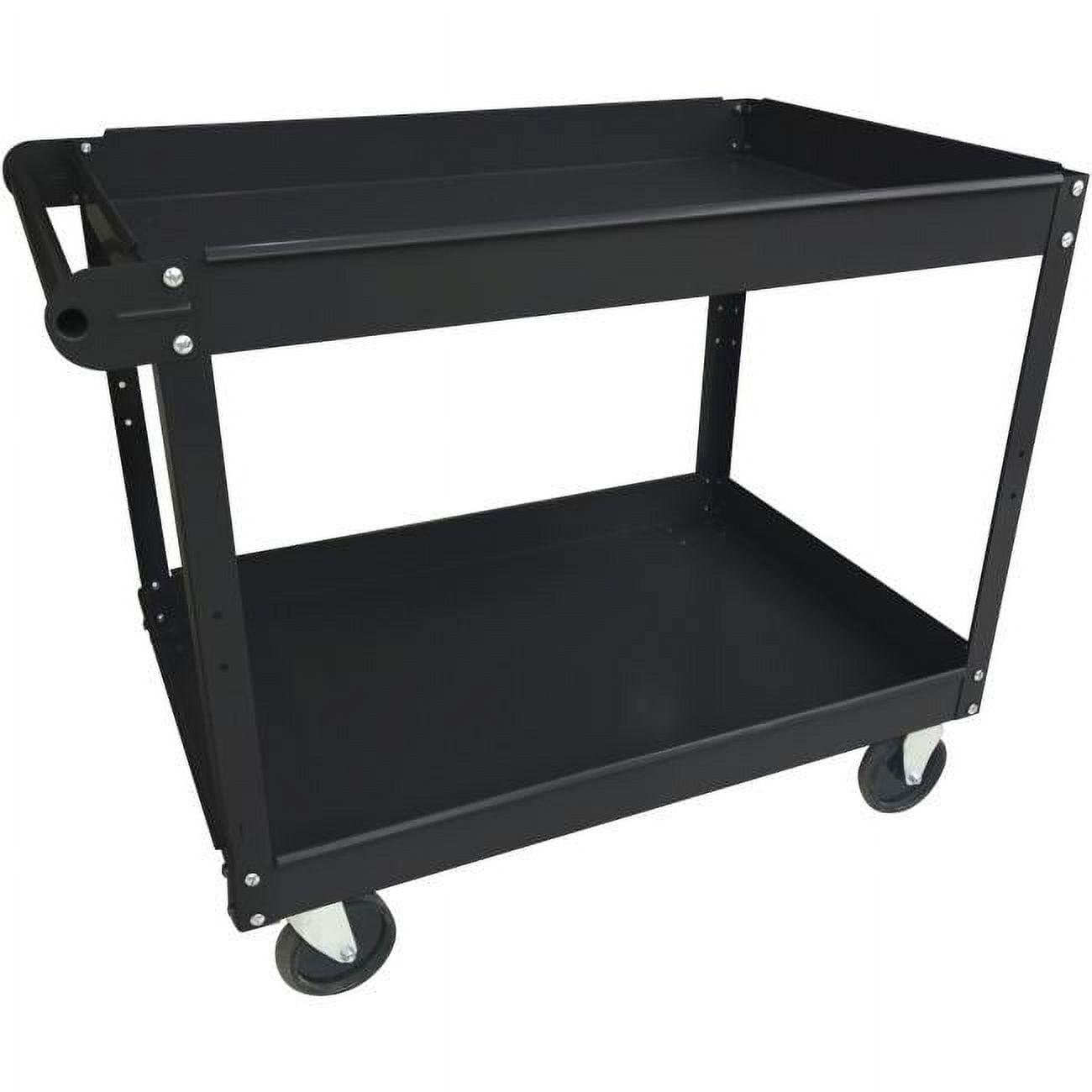 Black Steel 2-Shelf Utility Cart with Raised Lip