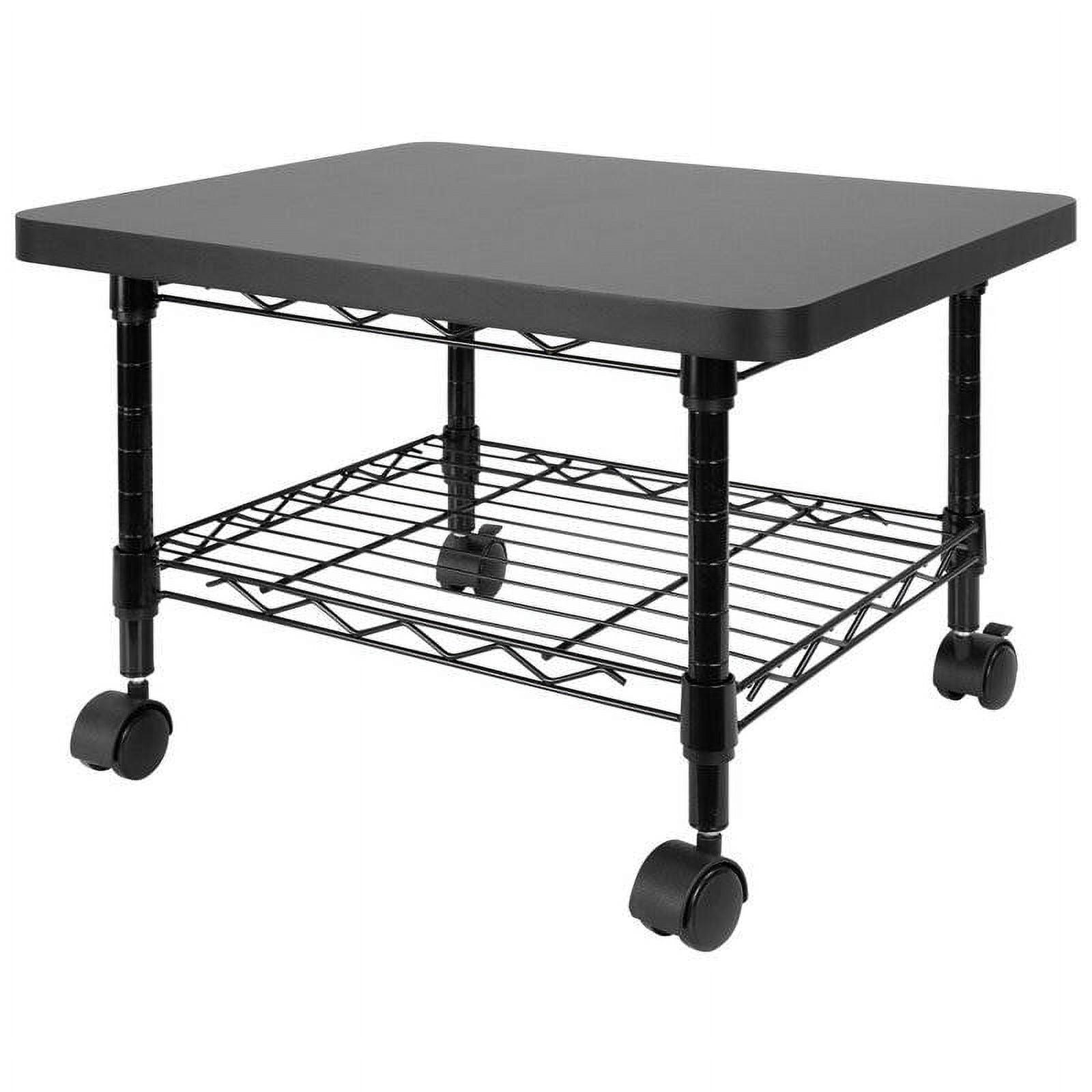 Sleek Black Steel 2-Tier Under-Desk Printer Cart with Wheels