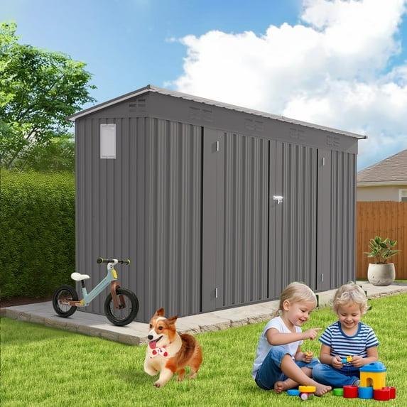 Outdoor Storage Shed, 9' x 4' Metal Garden Tool Shed, Space-saving Lean-to Shed Wall Side Design, Sloping Roof, Reinforced Frame, with Window and 6 Air Vents, Lockable