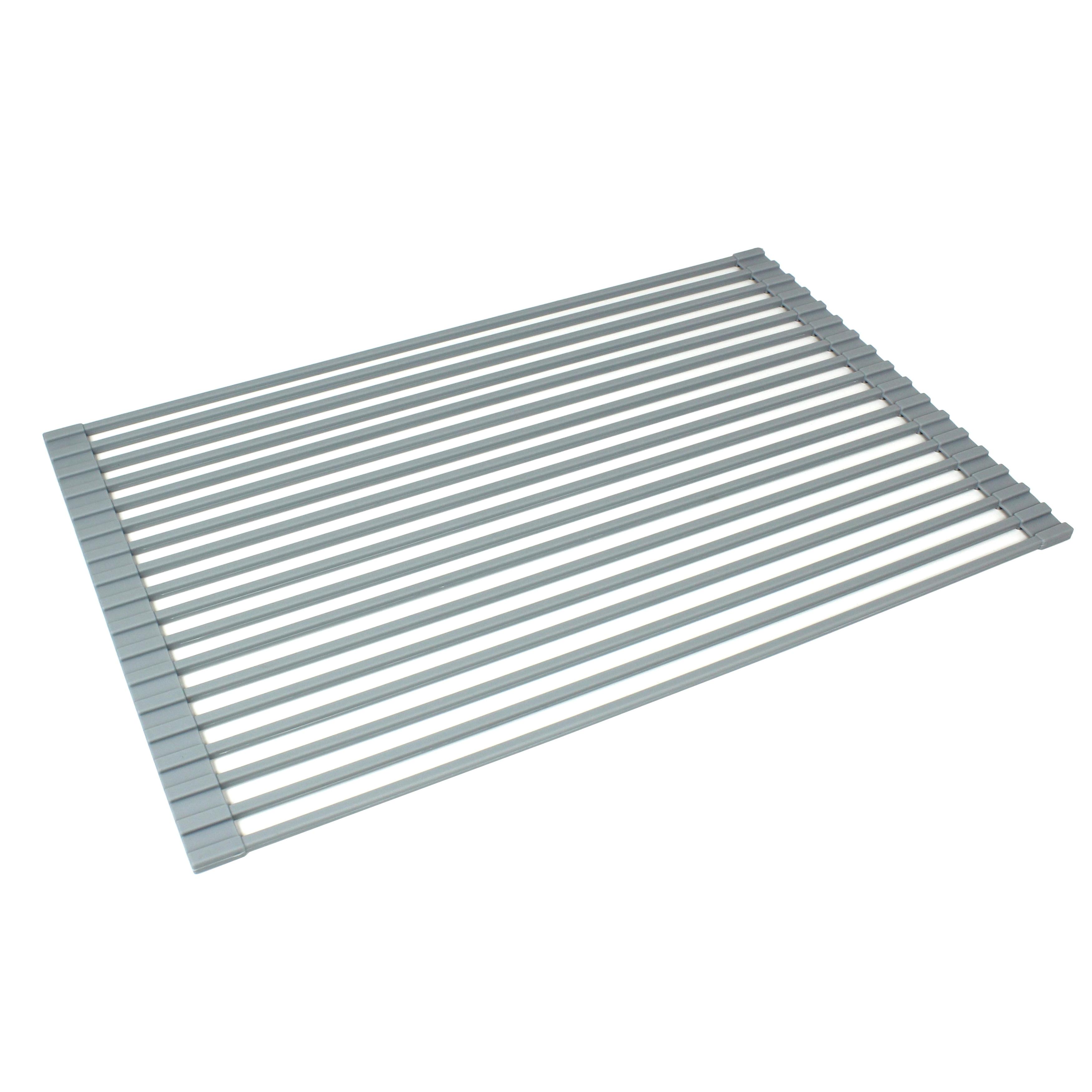 Multipurpose Silicone Roll-up Dish Rack 20-3/8 Inch Silicone Multipurpose Roll-up Dish Rack For Stainless Steel Kitchen / Island / Bar Sinks Gray
