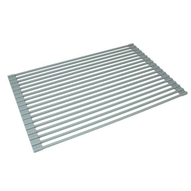 Multipurpose Silicone Roll-up Dish Rack 20-3/8 Inch Silicone Multipurpose Roll-up Dish Rack For Stainless Steel Kitchen / Island / Bar Sinks Gray