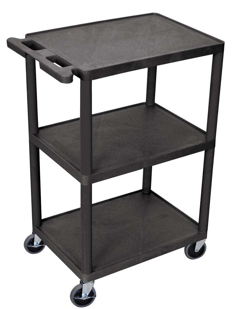 Multipurpose Three Shelves Structural Foam Plastic Storage Utility Cart - Black