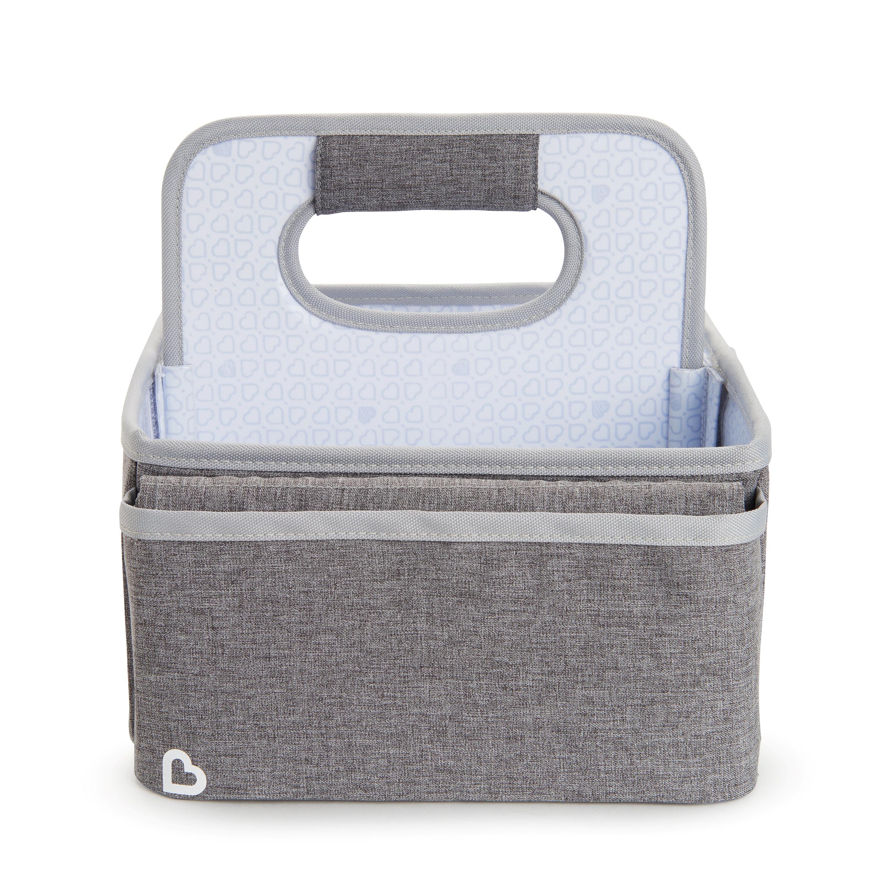 Gray Fabric Portable Diaper Caddy Organizer with Changing Pad