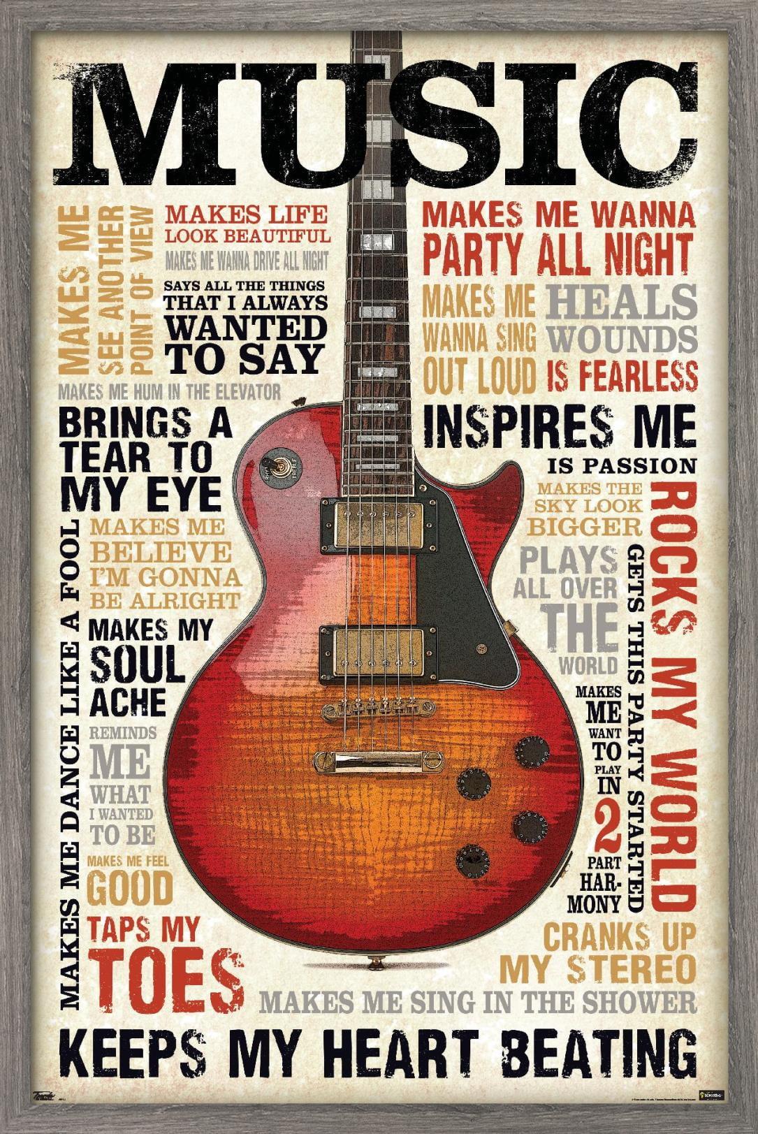 Trends International Music Inspires Me Framed Wall Poster Prints Barnwood Framed Version 14.725" x 22.375"