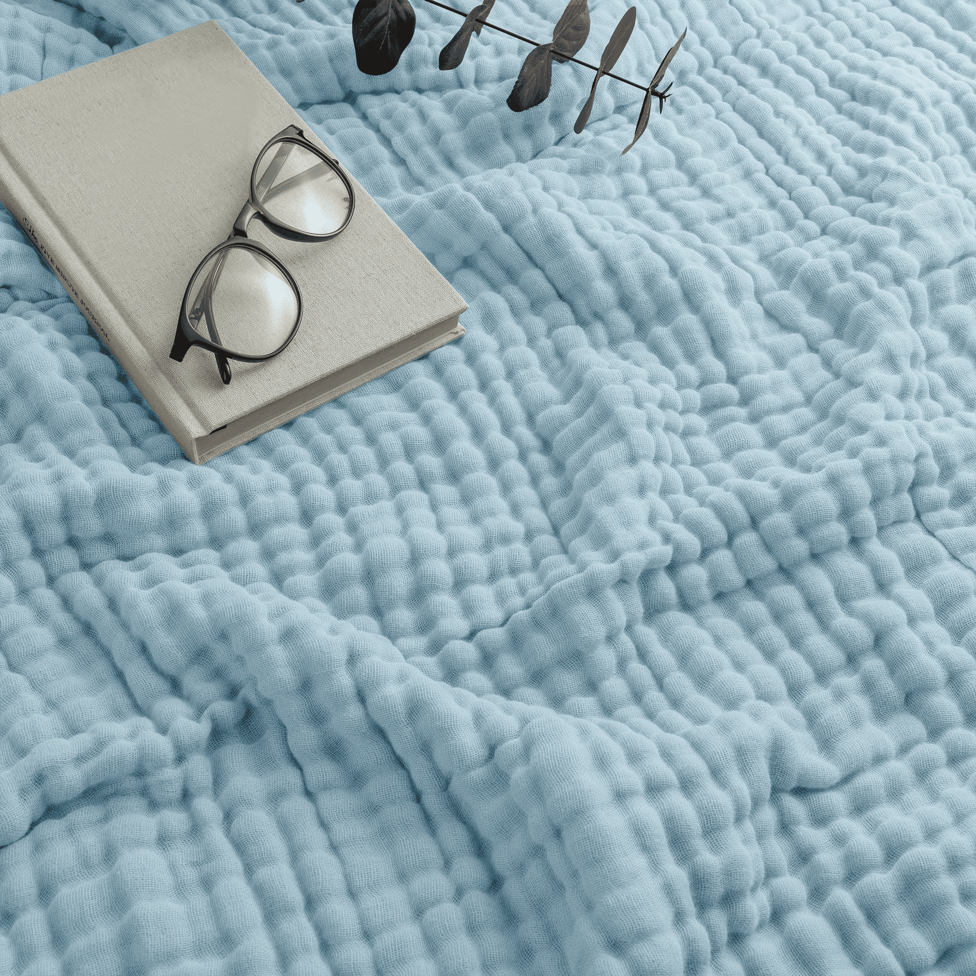 Sky Blue King-Sized Muslin Cotton Cooling Throw Blanket