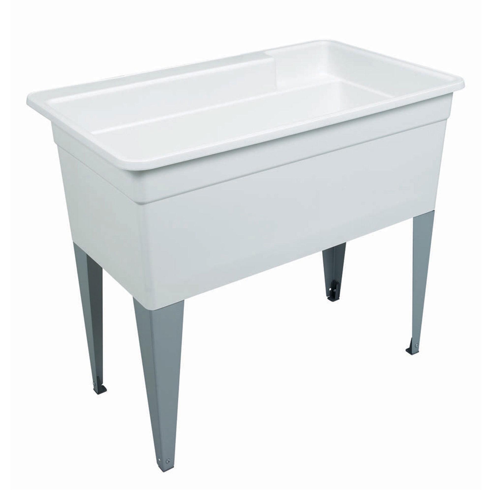 White Polypropylene Freestanding Laundry Tub with Steel Legs