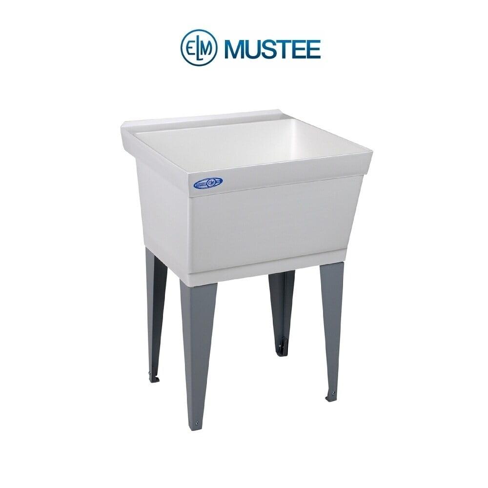 White Freestanding Laundry Sink with Steel Legs