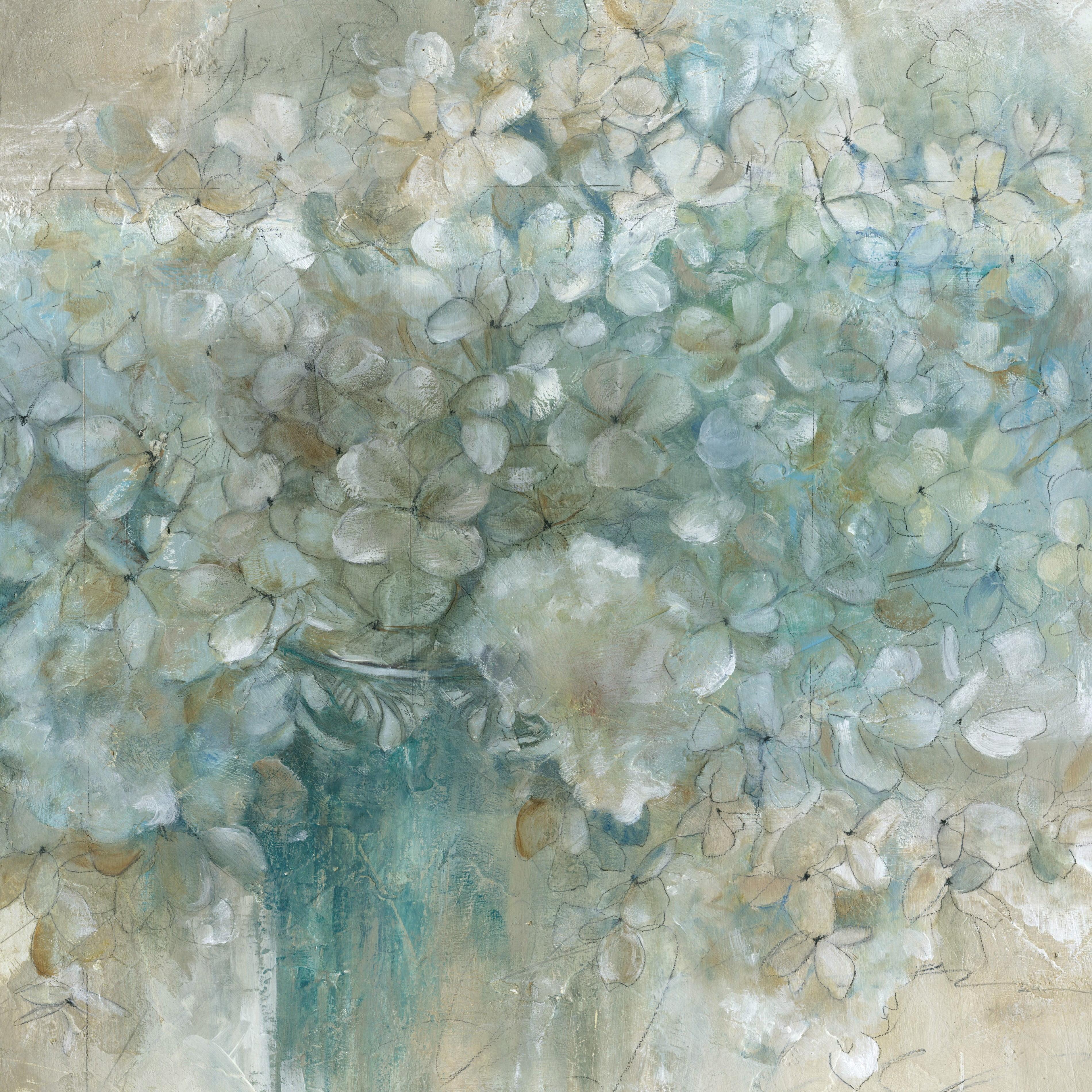 15.5" x 15.5" Muted Hydrangeas Abstract Canvas Wall Art