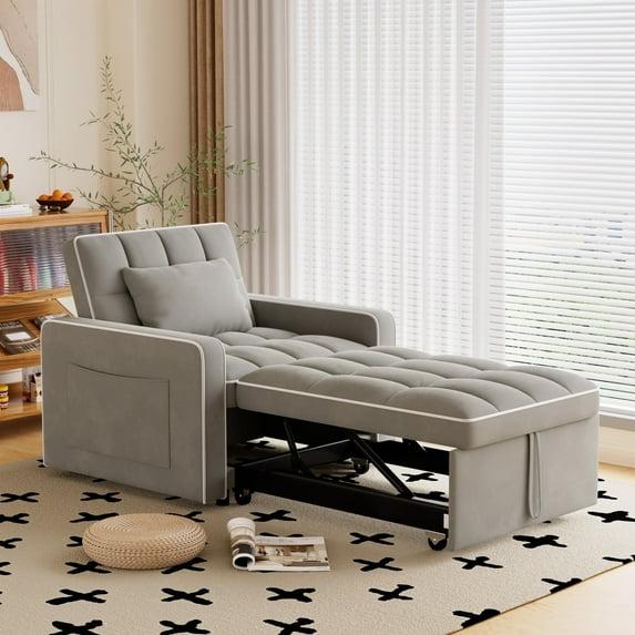 Muumblus Sleeper Sofa Chair Bed, 3-in-1 Convertible Sofa Chair, Modern Adult Velvet Chaise Lounge for Living Room, Gray