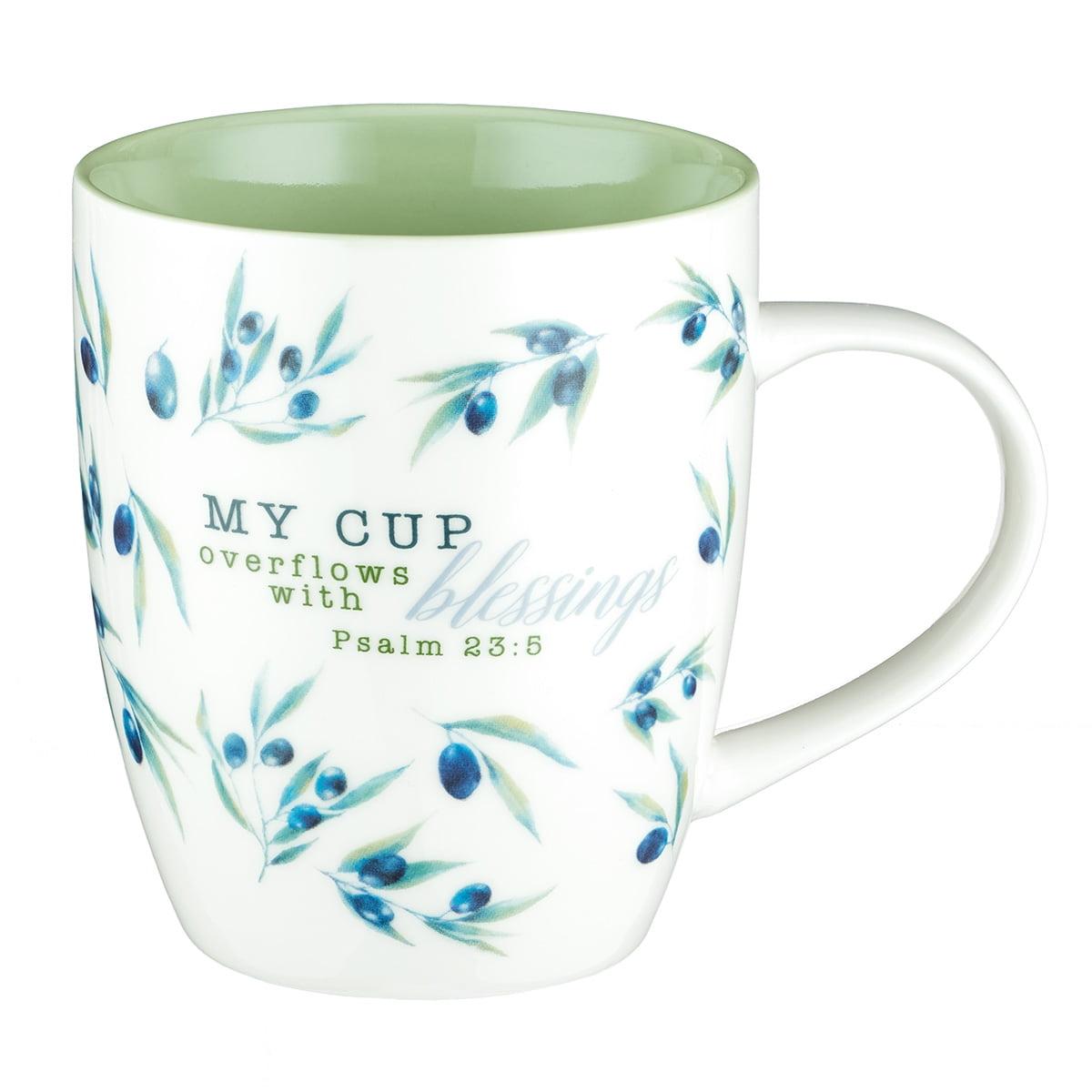 Blue Ceramic Psalm 23:5 Inspirational Coffee Mug