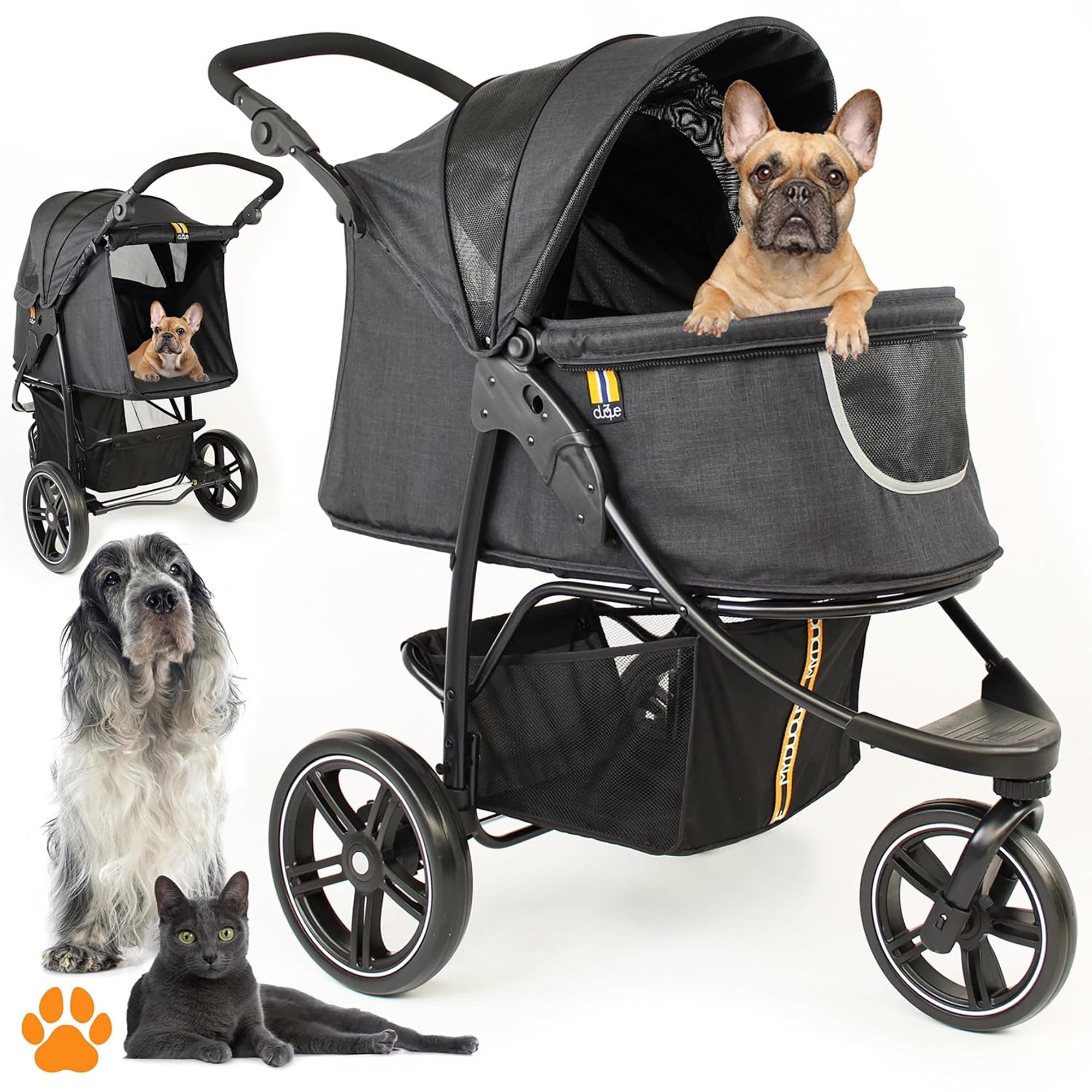 Black 3-Wheel Pet Stroller with Adjustable Handle