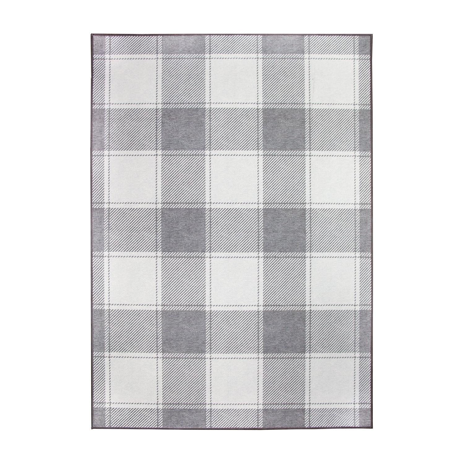 Buffalo Plaid Grey And White Plaid Flatweave Brown/Ivory Washable Area Rug