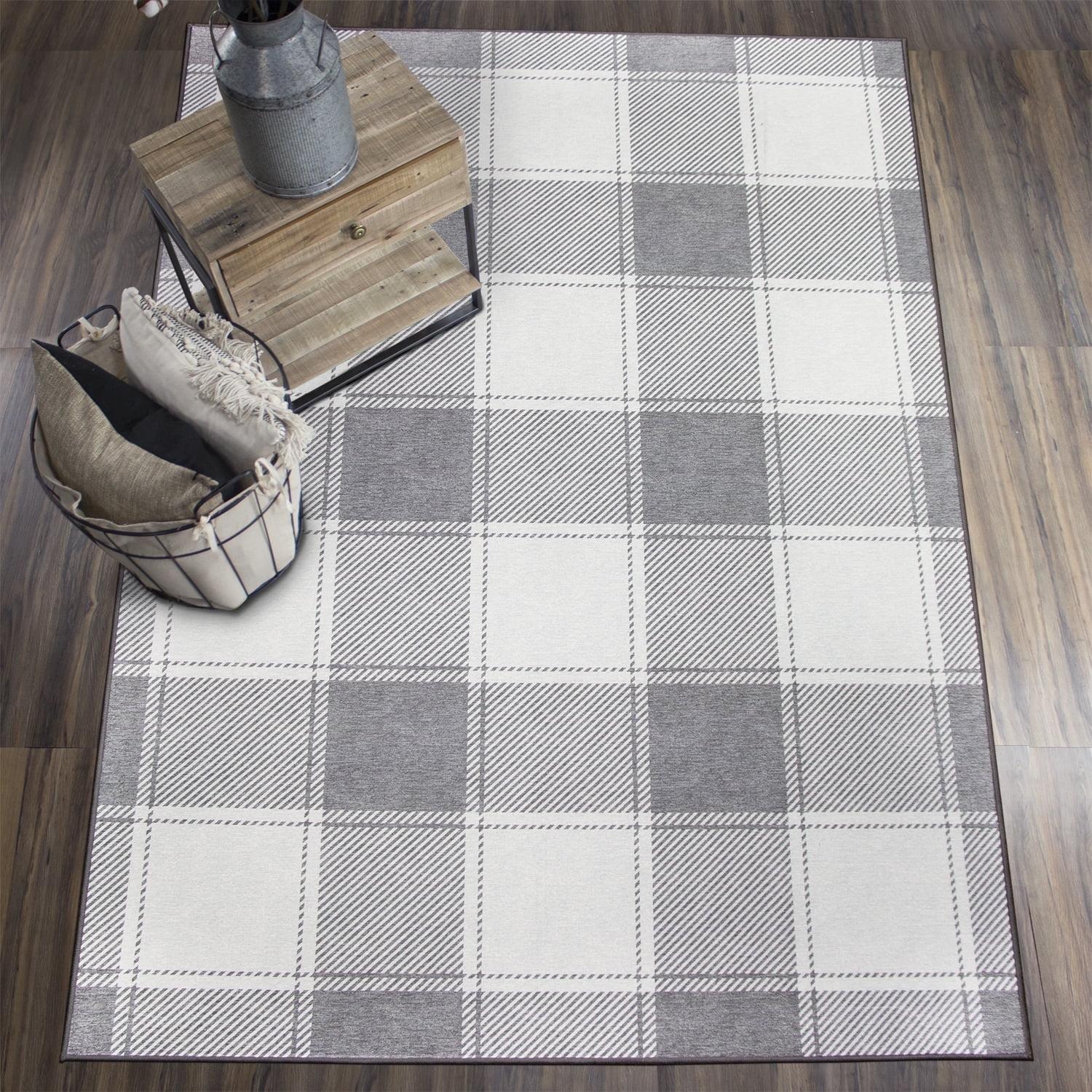 Buffalo Plaid Grey And White Flatweave Plaid Rug