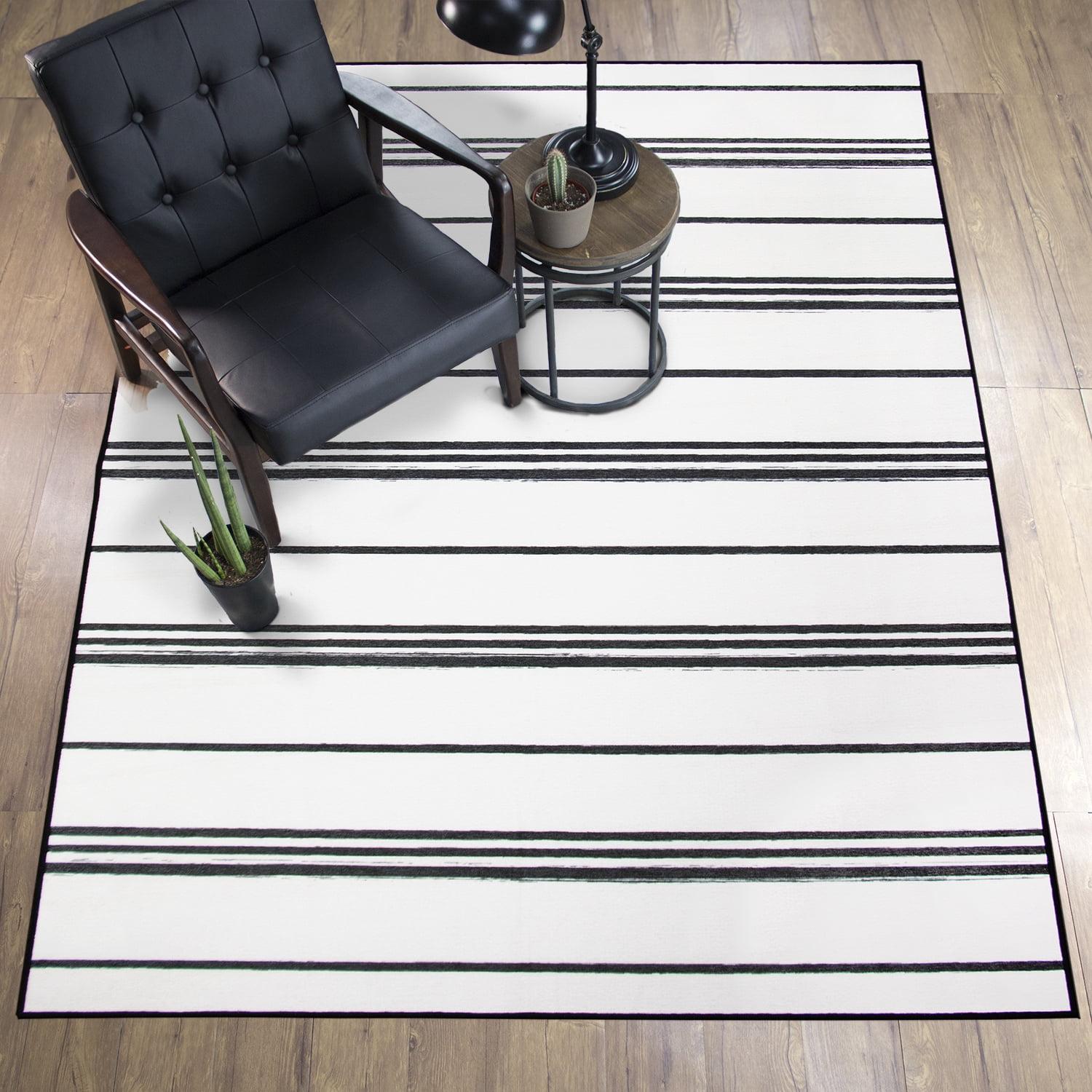 Stripe Delight 5' x 7' Black and White Washable Synthetic Rug