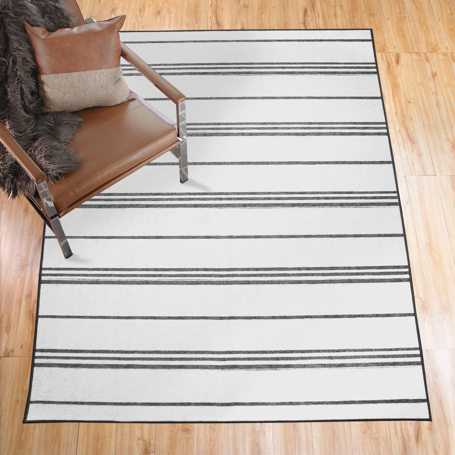 Coastal Charm Grey and White Stripe 5' x 7' Washable Rug