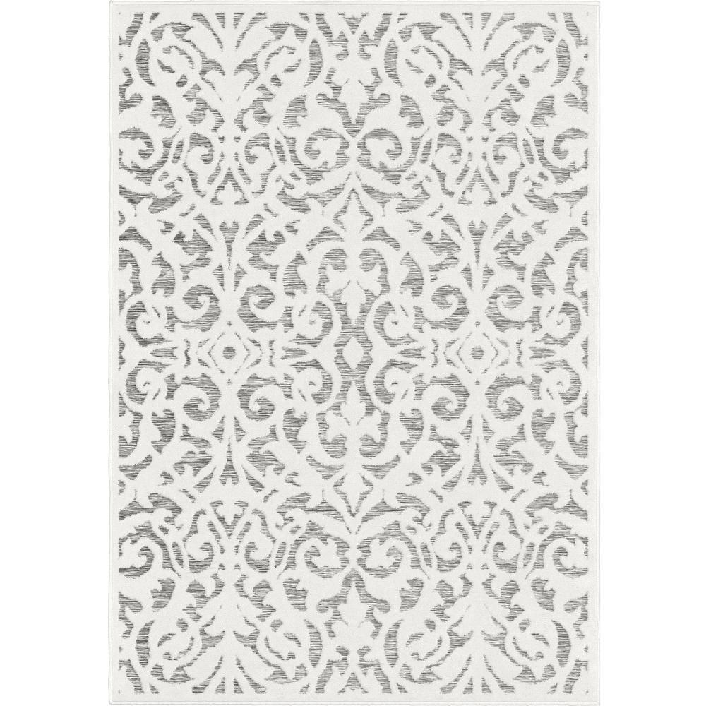 Natural Gray Damask Indoor/Outdoor Polypropylene Area Rug