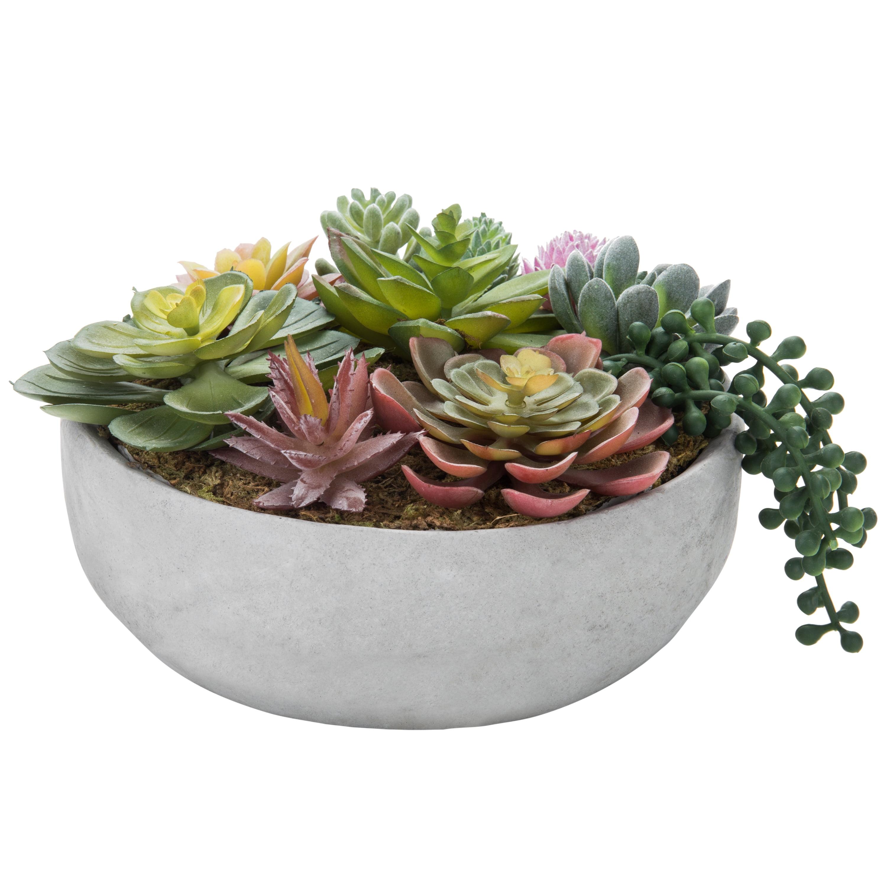 MyGift 8 inch Artificial Succulent Arrangement in Round Modern Concrete Pot, Gray