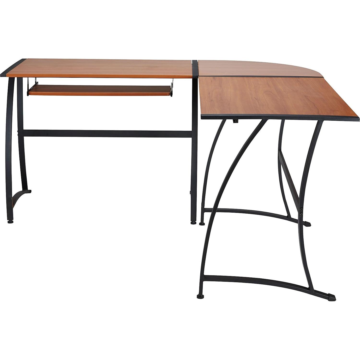 Powder Coated Black L-Shaped Office Desk with Keyboard Tray