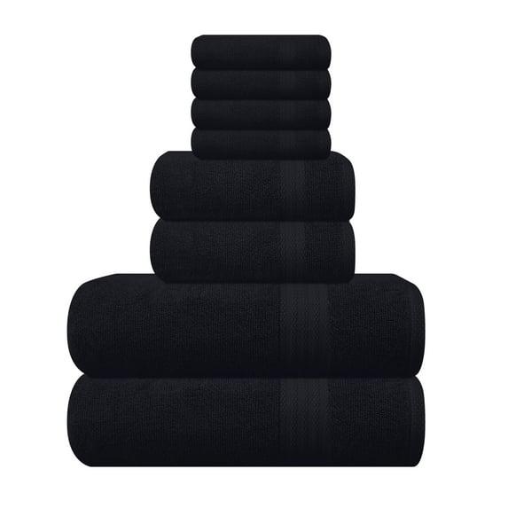 MALLONI HOME 8 Piece Towel Set 100% Ring Spun Cotton, 2 Bath Towels 27x54, 2 Hand Towels 16x28 and 4 Washcloths 13x13 - Ultra Soft Highly Absorbent Machine Washable Hotel Spa Quality - Black