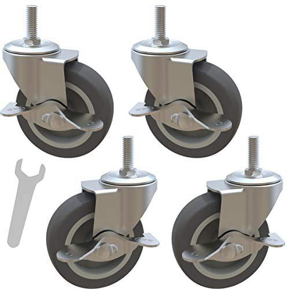 3 Inch Gray Rubber Locking Brake Swivel Stem Casters Set of 4