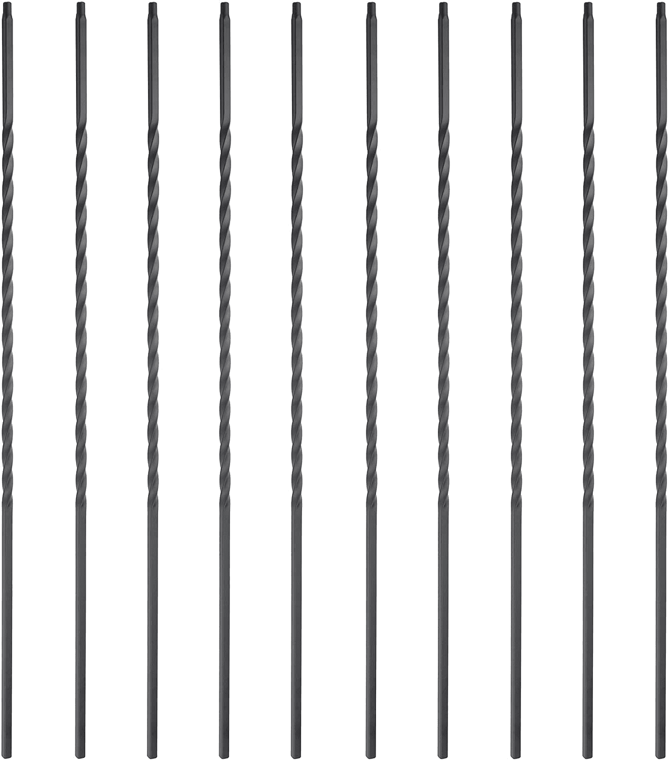 Myard Long Twist 1/2 Inches Square Iron Stair Balusters, 44 Inches 10-Pack (Satin Black)