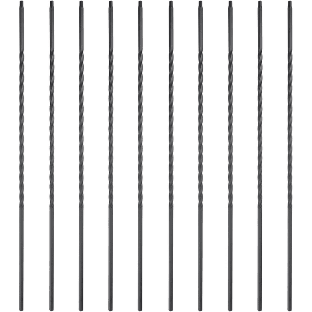 Myard Long Twist 1/2 Inches Square Iron Stair Balusters, 44 Inches 10-Pack (Satin Black)