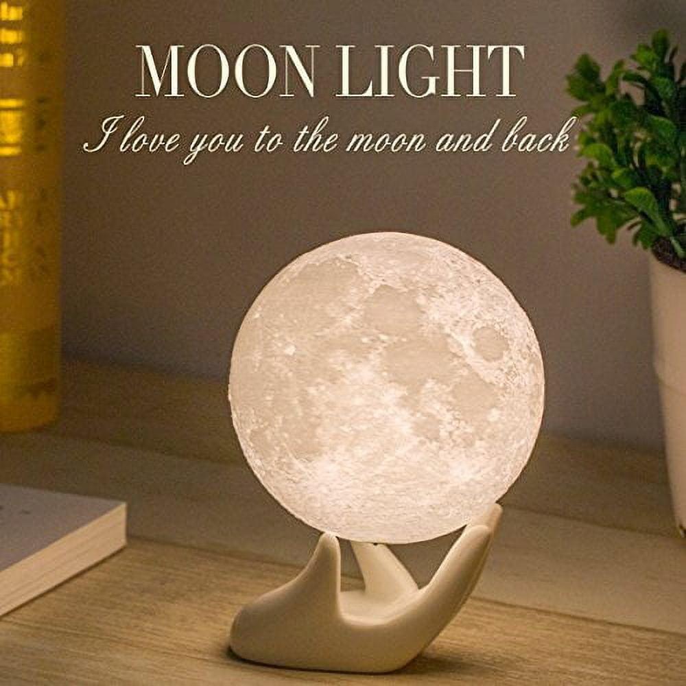 3D Printed Moon Lamp with Ceramic Hand Base, Warm White LED