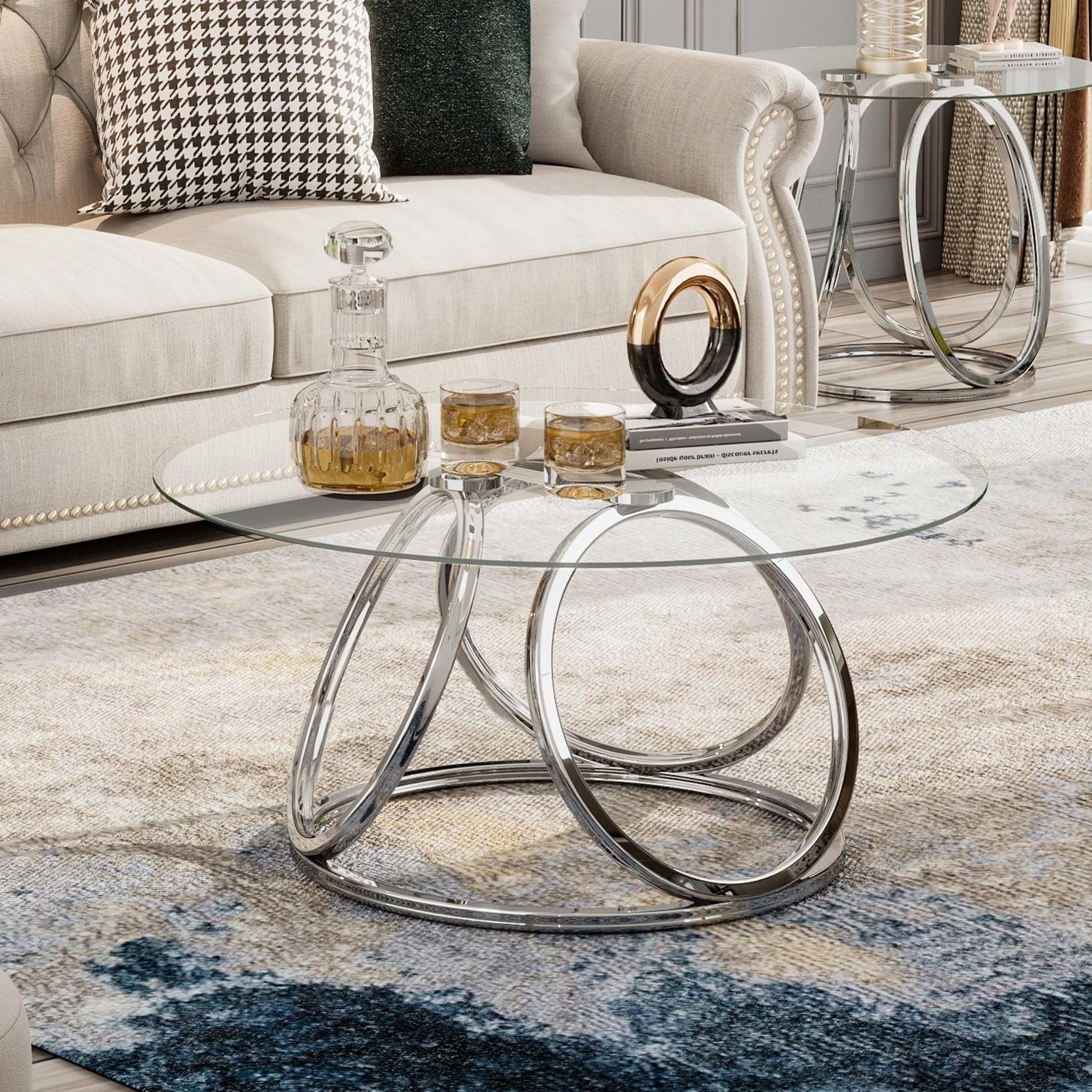 Myhozm Contemporary Glass Top Round Coffee Table Chrome