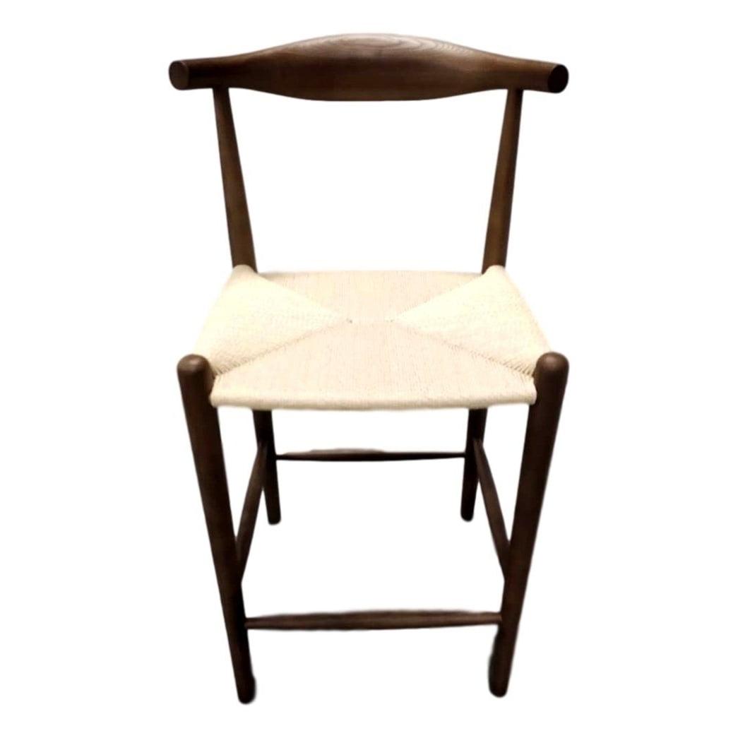 Walnut and Natural Cord Mid-Century Modern Counter Stool