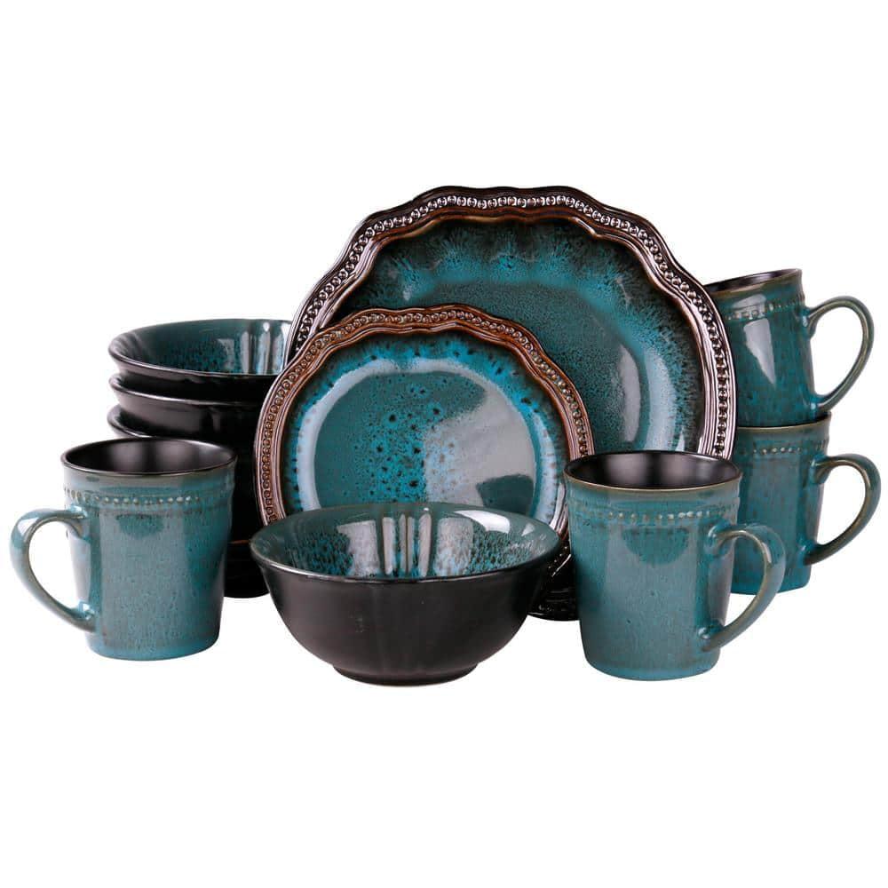 Mystic Waves Turquoise Ceramic 16-Piece Dinnerware Set