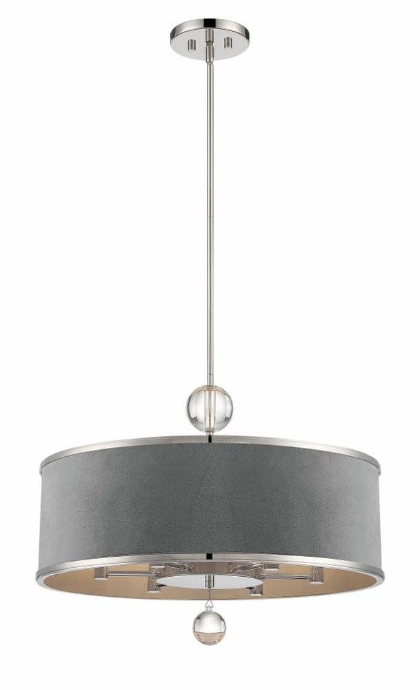 Polished Nickel 6-Light Indoor/Outdoor Glass Ball Drum Pendant