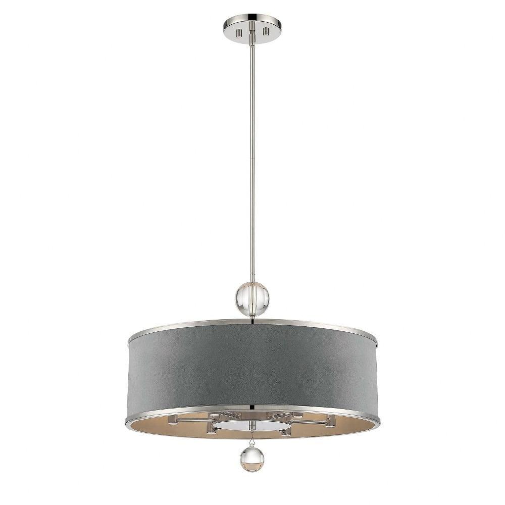 Polished Nickel 6-Light Indoor/Outdoor Glass Ball Drum Pendant