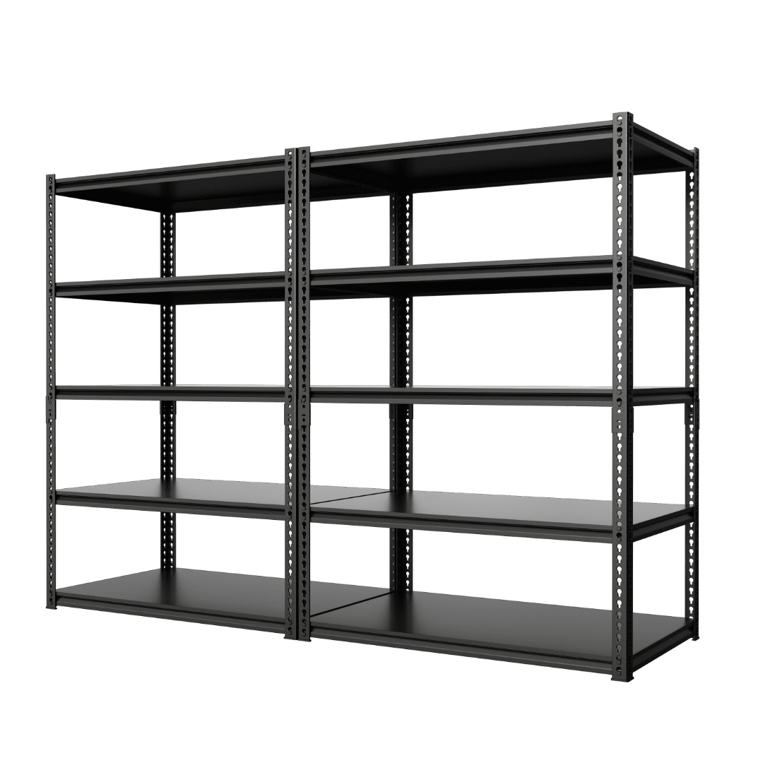 72" Black Heavy Duty Steel 5-Tier Adjustable Shelving Unit, 2-Pack