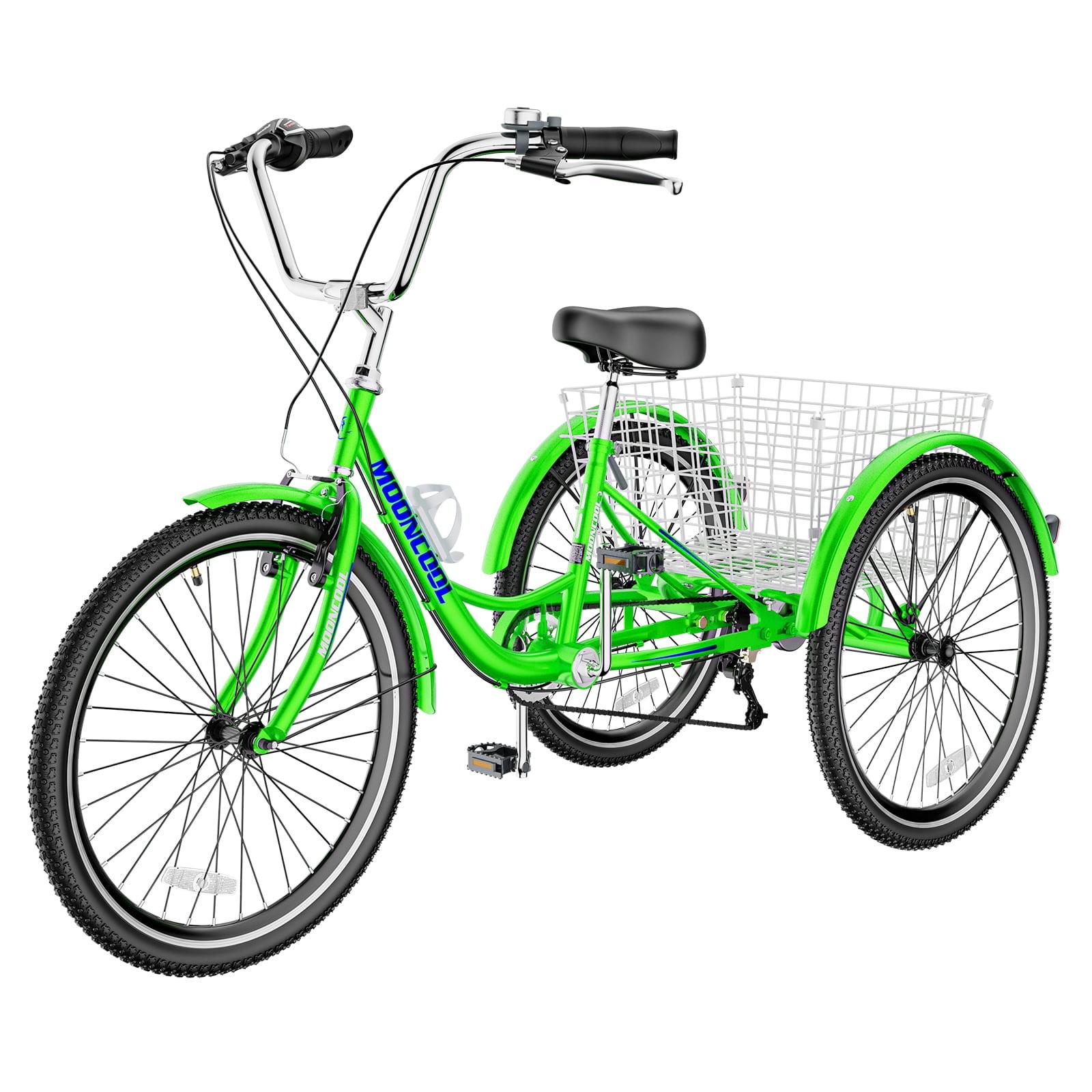 MOPHOTO Adult Tricycles 3 Wheel 7 Speed Trikes, 24 inch with Big Basket for Shopping, Picnics Exercise Men's Women's Cruiser Bike
