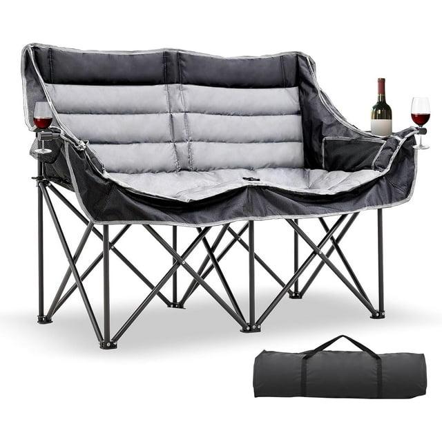 NAIZEA Double Camping Chair - Oversized Loveseat,Camping Chairs for Adults Heavy Duty,Camping Couch,Folding Chair Patio-Supports up to 600 LBS