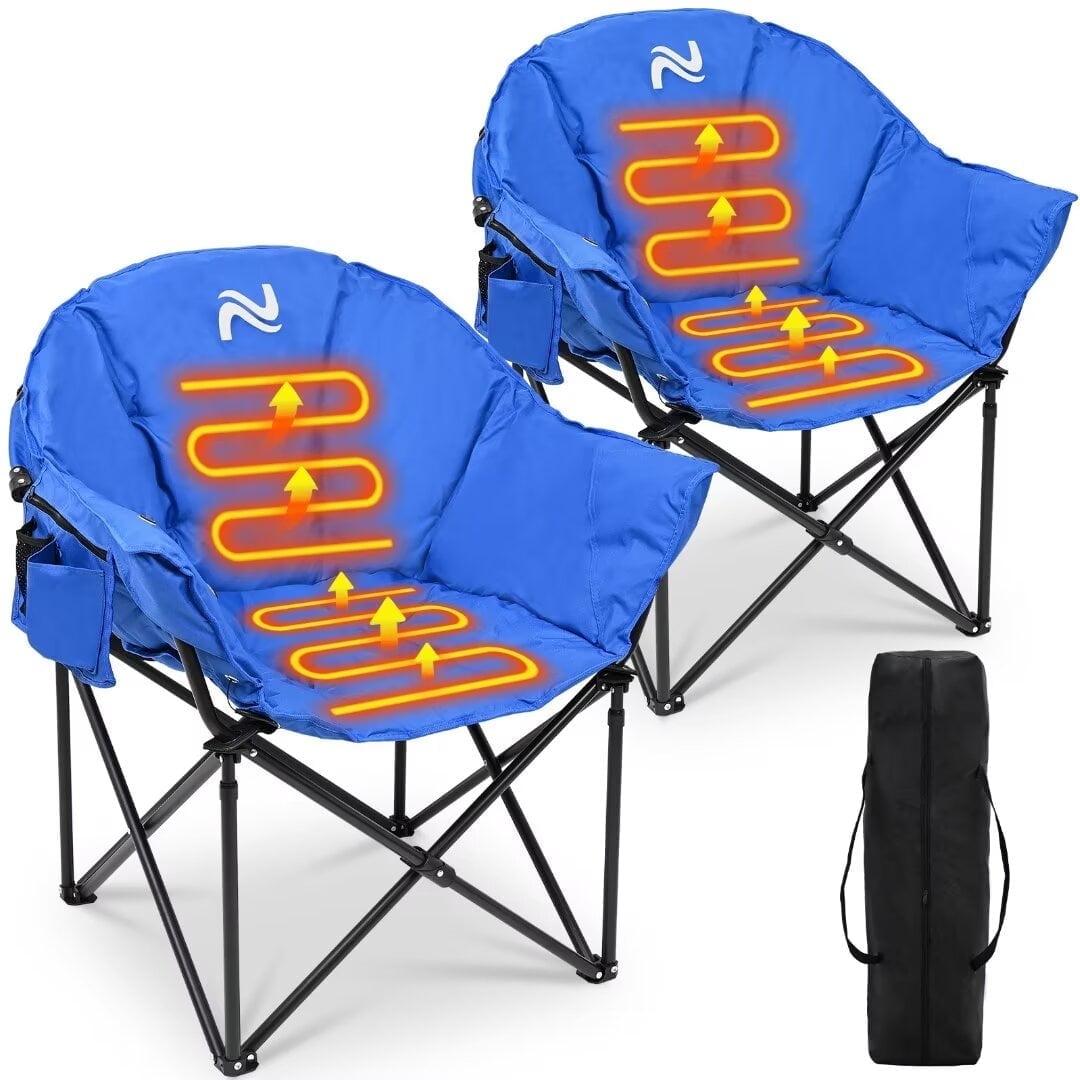 NAIZEA Set of 2 Oversized Heated Camping Chair, Patio Lounge Chairs with 3 Heat Levels, Portable Folding Heated Chair Round Moon Saucer Folding Lawn Chair Outdoor Chair for Camping, Lounge Patio