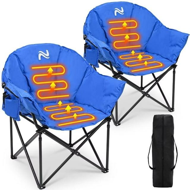 NAIZEA Set of 2 Oversized Heated Camping Chair, Patio Lounge Chairs with 3 Heat Levels, Portable Folding Heated Chair Round Moon Saucer Folding Lawn Chair Outdoor Chair for Camping, Lounge Patio