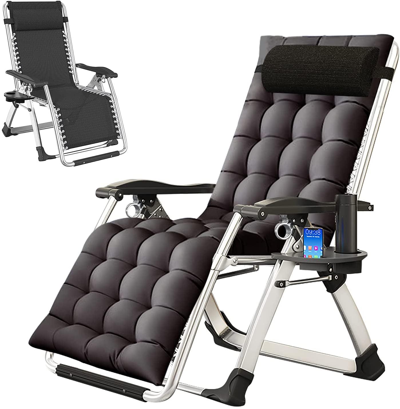 Dark Gray Steel Folding Zero Gravity Lounge Chair with Tray and Pillow